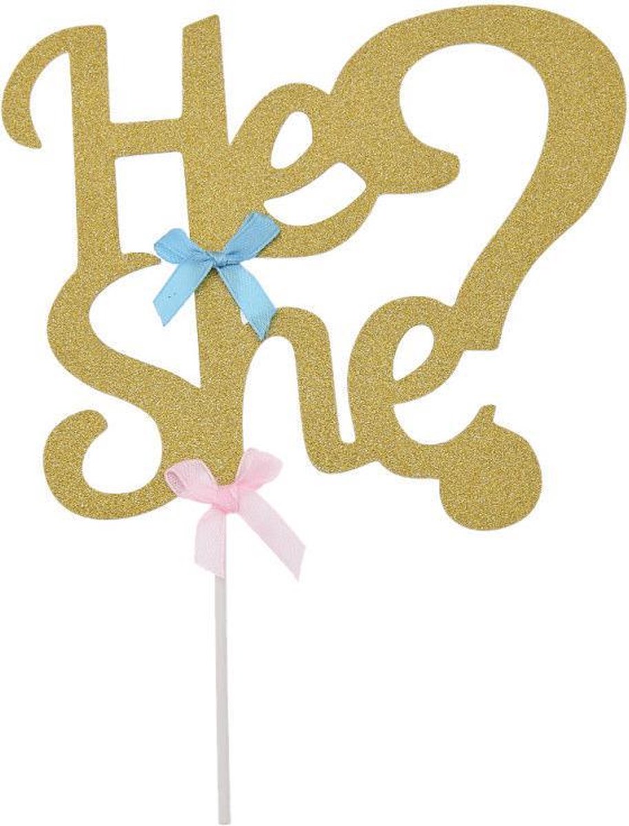 Cake Topper He Or She Goud/Glitter |Gender Reveal/Gender Reveal Decoratie | Taartdecoratie | Taartversiering | Taarttopper |